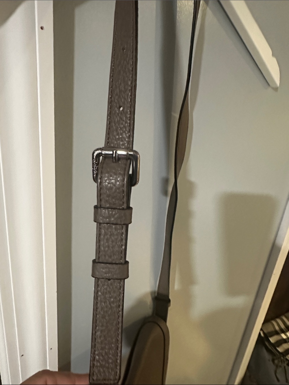 Vince Camuto Taupe Pebble Leather Crossbody Saddle Bag - Picture 14 of 14